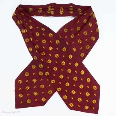 Maroon Cravat Ascot With Yellow And Orange Star And Shield Pattern 47.5  X 5.5 • $24.99