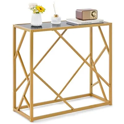 31  Modern Golden Entryway Console Table Heavy-Duty Metal Frame Glass Table Top • $58.99