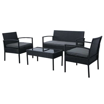 $229.99 • Buy 4pc Lounge Dining Set Outdoor Furniture Rattan Wicker Chair Table Garden Patio B