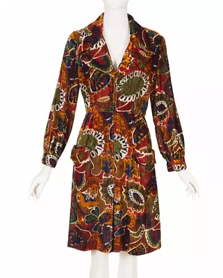 Bill Blass Maurice Rentner 1960s Vintage Printed Velvet Pointed Collar Dress XS • $325