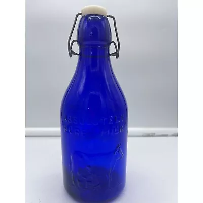 Cobalt Blue Glass Milk Dairy Bottle Cow Flip Top 1965 • $40