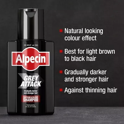 Alpecin Grey Attack Caffeine & Colour Shampoo For Men 1x 200ml | Gradually Darke • £13.99