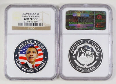 $12 • Buy 2009 Republic Of Liberia $5 Barack Obama NGC Gem Proof Silver Plated Coin