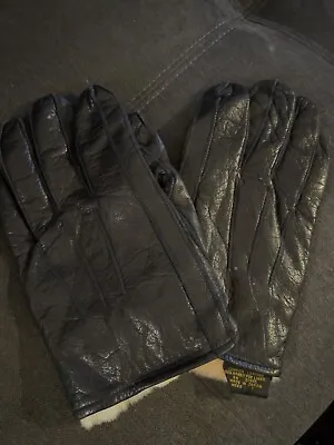 Mens Black Leather Driving Gloves Rabbit Fur Lined Japan Vintage Winter Large • $28