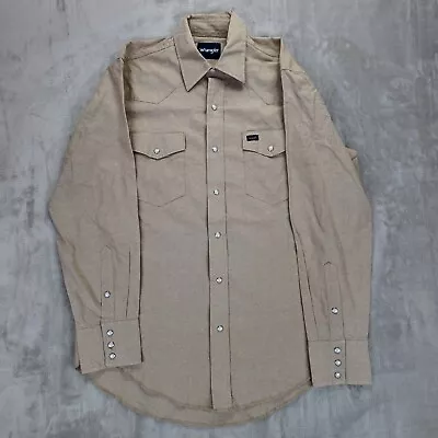 Wrangler Shirt Mens Large Pearl Snap Western Cowboy Beige Long Sleeve Adult • $14.95