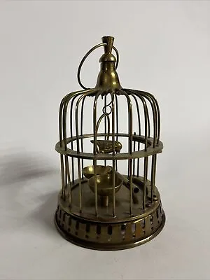 Vintage Solid Brass Decorative Hanging Bird Cage With Feeder Art Decor 7.5” • $49.99
