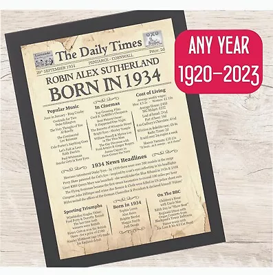 90th Birthday Gift - Day You Were Born Newspaper Gifts 1934 Mum Dad Nan Grandad • £8.50