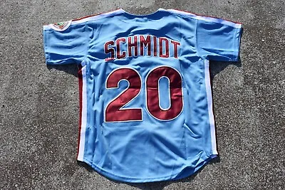 New!! Mike Schmidt Philadelphia Phillies ALT Blue Zip-Up Baseball Jersey Large • $45