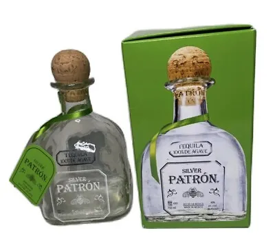 Patron Silver Tequila 750 Ml  Bottle Empty W/Green Ribbon Box & Cork • $0.99