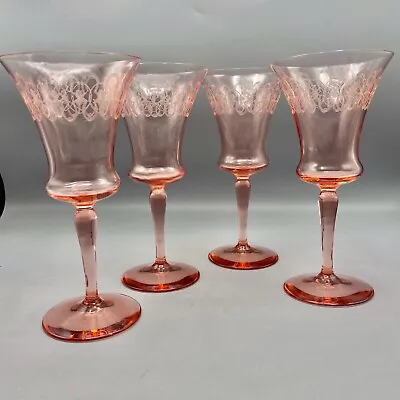 Vintage Needle Etched Pink Goblets 1920s Vintage Stemware Barware • $44.50