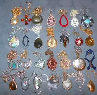 Great Lot  28  Vintage & Some More Modern  Large Size  Pendant Necklaces • $9.99