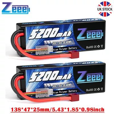 2X Zeee 7.4V 2S LiPo Battery 5200mAh 50C Deans T Hardcase For RC Car Truck Boat  • £37.99