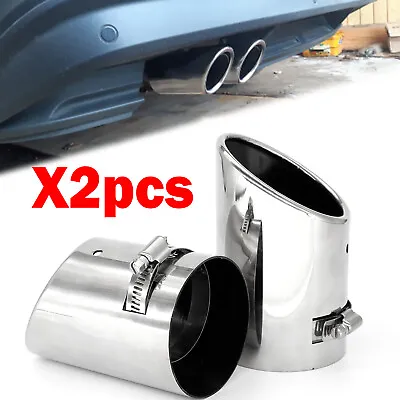 X2 Universal Car S'Steel Chrome Exhaust Rear Tail Muffler Tip Pipe End Trim Dual • $29.99
