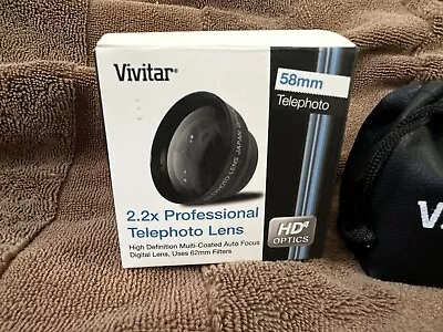 Vivitar Camera Lens 2.2X 58mm Pro Telephoto Lens 58mm HD4 Optics With Case NEW • $9.99