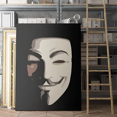 Guy Fawkes Mask V For Vendetta Iconic Movie Black & White Canvas Wall Art Print • $59