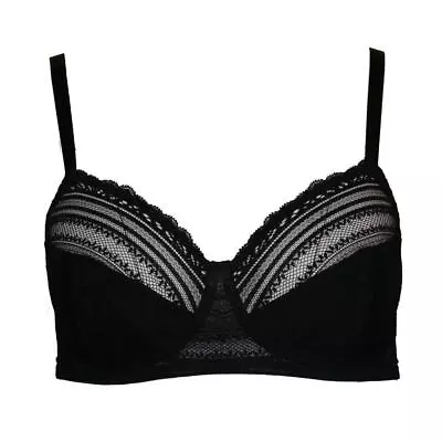 Women's Bra Non-Padded Non-Wired Full Cup Black Victorian Lace  • £6.95