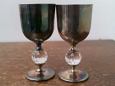Vintage Silver Plated Miniature Goblets With Crystal Globe Stems X 2. • £9.99