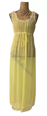 $24.88 • Buy VTG VAL MODE Sheer NYLON LACE LINGERIE Negligee NIGHTGOWN DRESS Yellow Sz M Sexy