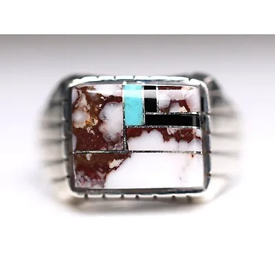 Southwestern Inlay Ring - Mens Sterling Silver Ring - Navajo Style Size 13 • $120