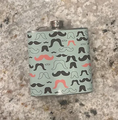 NEW Life Imagined  MUSTACHE Elixir Vintage Graphic 6oz Hip Flask Stainless Steel • $109.99