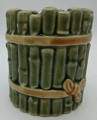 Majolica Planter Bamboo Bundled Cane MCM Jade B-162 Vintage Green 4  Art Pottery • $19.48