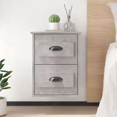 Urban Elegance: Pair Of Concrete Grey Wall-mounted Bedside Cabinets • $124