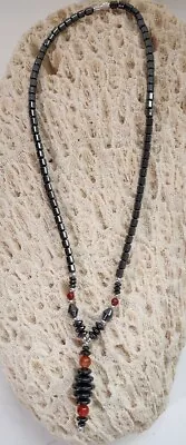 Handcrafted 18  Magnetite And Carnelian Semi-Precious Stone Necklace • $19.99