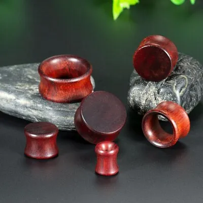 1 X Pair Of Dark Red Wooden Ear Plugs Or Tunnels Piercing Jewellery Gauges • $6.80