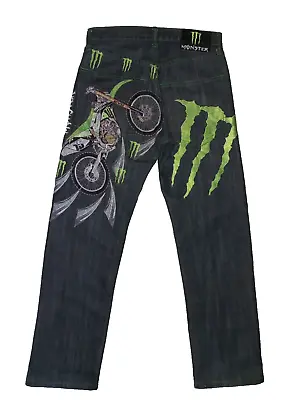 Vintage Motocross Denim Jean Monster Energy Kawasaki Kxf SuperCross Pants Size28 • $120