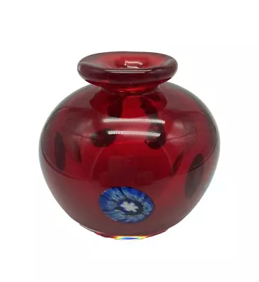 Vintage Murano Art Glass Chili Red Small Vase Millefiori  • $29.99