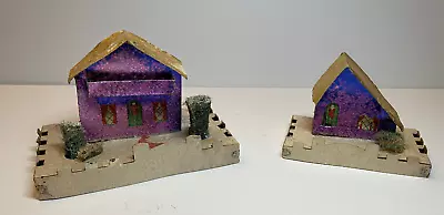 2 Vintage Cardboard PUTZ HOUSES With Purple Color Mica  Made In Japan • $16.99