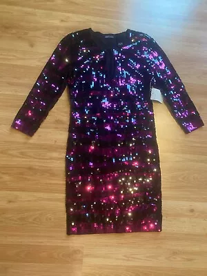 Moda International Small S Sequin Black Purple Striped Keyhole Victoria’s Secret • $4.99