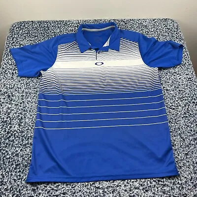 Oakley Polo Shirt Mens Large Blue Regular Fit Lightweight Striped Golf Casual • $15.29