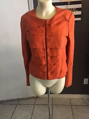 $79 • Buy SA VAKKO NEW YORK ORANGE SUEDE Lamb LEATHER JACKET SZ XS Layered