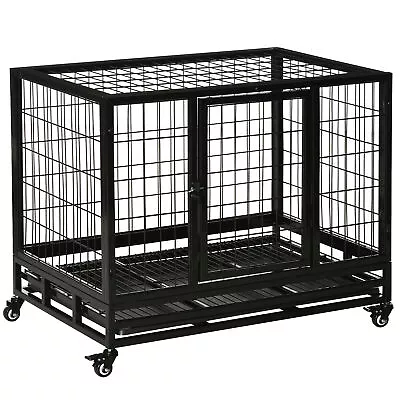 Dog Cage Pet Metal Heavy Duty With Wheels And Crate Tray For Kennel Black M L • £75.99