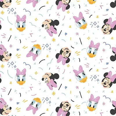 BTY Disney Mickey Mouse Play All Day Minnie Duck Girl White Cotton Fabric 1023 • $11.25