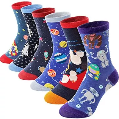  6 Pairs Boys Kids Socks Fun Crazy Funny Novelty 5-8 Years Space & Rocket • £22.43