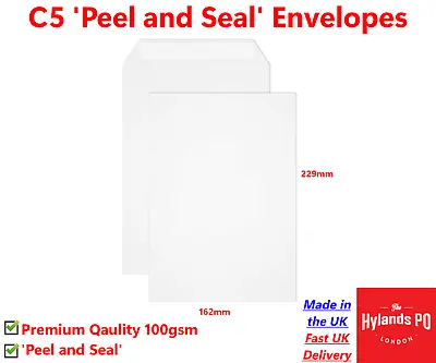 Premium C5 Plain White Envelopes Peel And Seal 100gsm 229mm X 162mm • £2.99