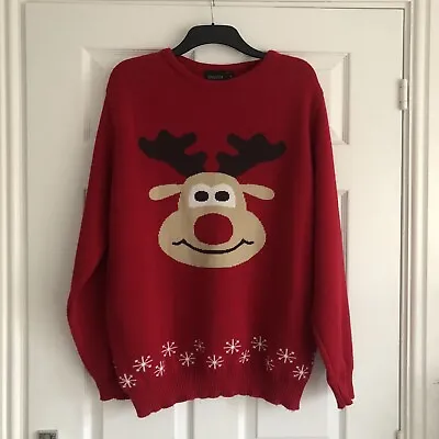 Kingston Mens Red Christmas Festive  Reindeer Xmas Jumper Size UK XL • £12.99