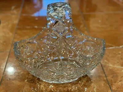VINTAGE BOHEMIAN STARBURST PINEAPPLE CUT GLASS CRYSTAL 9  Bridal Basket BOWL EU • $24.44