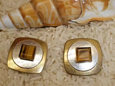 Marjorie Baer Clip Earrings Modernist Silver & Gold Tone Signed MBSF • $11