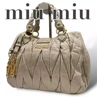 Miu Miu C5 Matelasse Handbag Tote Bag Shoulder Bag Crossbody Gold Hardware Beige • $245.49