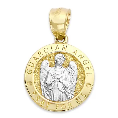 Real Solid Two-Tone Gold Guardian Angel Pendant With Engraving In 10k Or 14k • $95.99