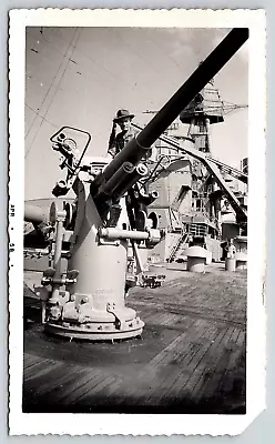 Original Old Vintage Antique Photo Picture Military Boat Ship Gentleman Gun 1958 • $5.99