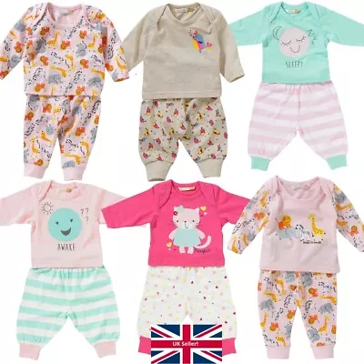 Baby Girls Long Pyjamas PJs Nightwear Cotton Kitten Chick Elephant  0-9mths • £6.99