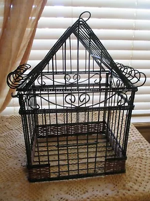 VTG. HANGING Decorative Green Metal Wire Bird Cage 13  X 9  X 7  OPEN TOP & DOOR • $24