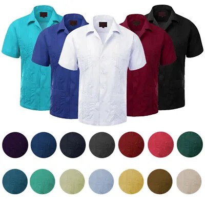 Guayabera Men's Cuban Beach Wedding Short Sleeve Button Up Casual Dress Shirt • $24.88