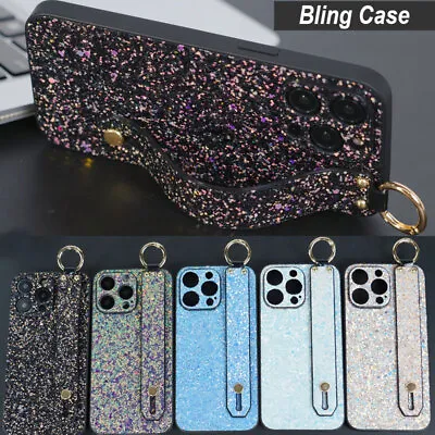 Case For IPhone 15 14 Plus 13 12 11 Pro Max Bling Silicone Back Case+Wrist Strap • £3.90