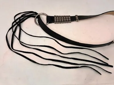 Rare Vintage BB Simon Black Leather Ring Buckle Skinny W/ Leather Ties Sz-30 • $19.99