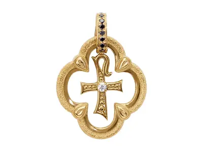 Konstantino Men's Kavafi 18K Gold Black And White Diamond Cross Pendant NEW • $2910